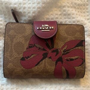 COACH Signature Compact Wallet with Pink Bows